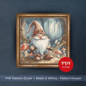 Gnome Cross Stitch Pattern, Whimsical Mushroom Embroidery Design, Fantasy Needlepoint Chart, Forest Cross Stitch PDF Pattern, Instant, DIY