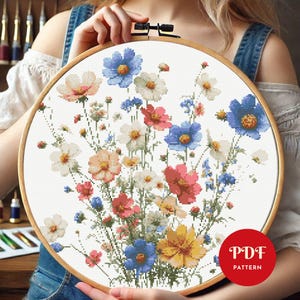 Wild Flowers Cross Stitch Pattern, Floral Embroidery Pattern, Spring Flower Embroidery Design,Cross Stitch PDF Pattern File,Instant download