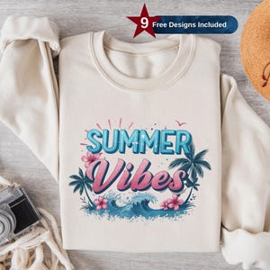 3D Summer Vibes PNG, Sublimation Design,Clipart, Palm Tree,Colorful T-Shirt Design, Summer Shirt PNG,Digital Download,Beach Vibes Tee,Floral