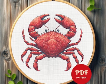 Red Crab Cross Stitch Pattern, Sea Animal Embroidery Design, Ocean Needlepoint Chart, Easy Cross Stitch PDF Pattern, Instant Download, DIY