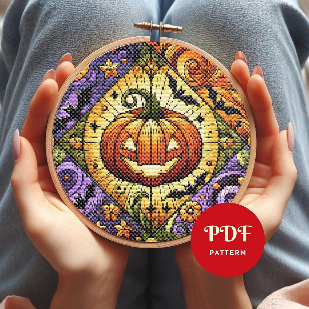 Halloween Pumpkin Cross Stitch Pattern, Spooky Season Embroidery Design ...