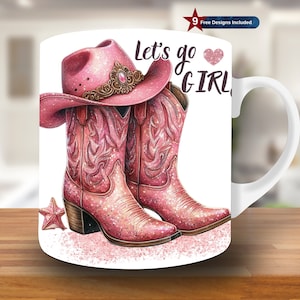 Pink Cowboy Boots Mug Wrap, 11oz & 15oz Mug Template, Mug Sublimation Design, Mug Wrap Template,Instant Digital Download PNG,Inscribed mug