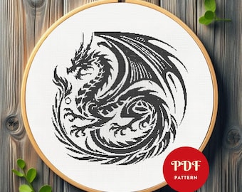 Dragon motif point de croix PDF, créature mythique (compatible avec Pattern Keeper, téléchargement immédiat)