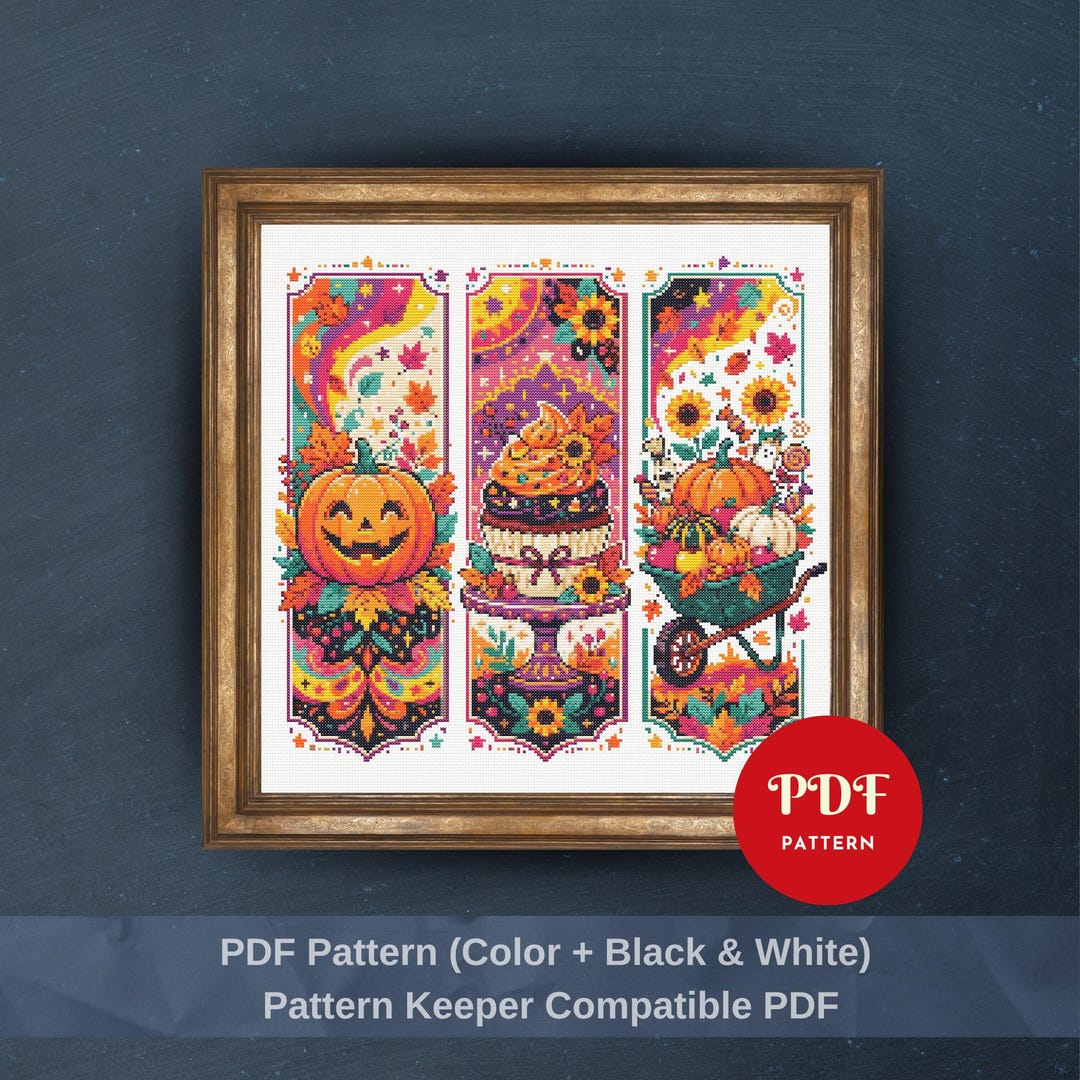 Fall Harvest Cross Stitch Pattern PDF, Autumn Pumpkin Design (pattern ...