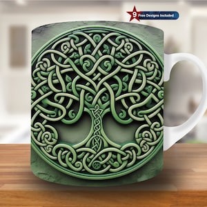 3D Celtic Life Tree Mug Wrap, 11oz & 15oz Mug Template,Symbols Mug Sublimation Design, Mug Wrap Template PNG, Instant Digital Download PNG,