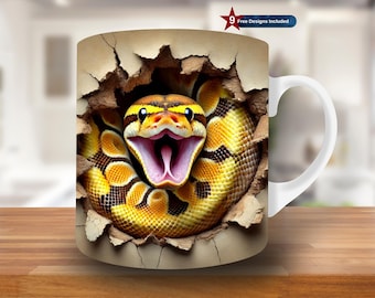 3D Schlange Loch in einer Wand Becherverpackung, 11 Unzen 15 Unzen Bechervorlage, Reptil Becher Sublimationsdesign, Python Becherwickelvorlage, Sofortiger Download PNG