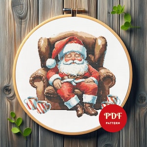 Padrão de ponto cruz de Papai Noel, design de bordado natalino aconchegante, gráfico de ponto cruz de Papai Noel, padrão de feriado em PDF, ponto de Natal, download digital