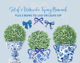 Chinoiserie Aquarell Topiary Clipart, PNG (Instant Download)