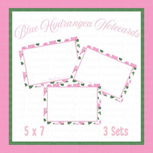Cartes de correspondance hortensia rose, ensemble de papeterie imprimable, 5 x 7 remerciements, pensée de vous et cartes vierges, lot de cartes florales, Cricut ou Silhouette