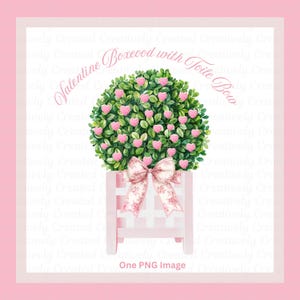 Valentine Boxwood Planter mit rosa Toile Schleife, PNG Bild, Sublimationen, Einladungen, Karten, Innendekoration, Sofort Download