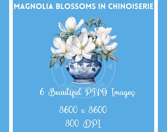 Aquarell Magnolie, Clipart, Chinoiserie florale Grafiken (PNG, Instant Download)
