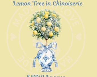 Aquarell Zitronenbaum Clipart, Chinoiserie Planters (PNGs)