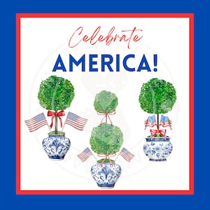 5 aquarel patriottische chinoiserie vormsnoei PNG, clipart, uitnodigingen, Memorial Day, 4 juli, decor van het huis, instant download, transparant