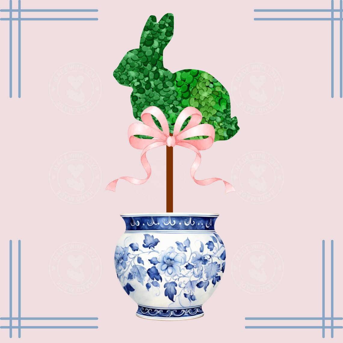 Bunny Topiary With Pink Bow, Chinoiserie Style With Boxwood Bunny ...