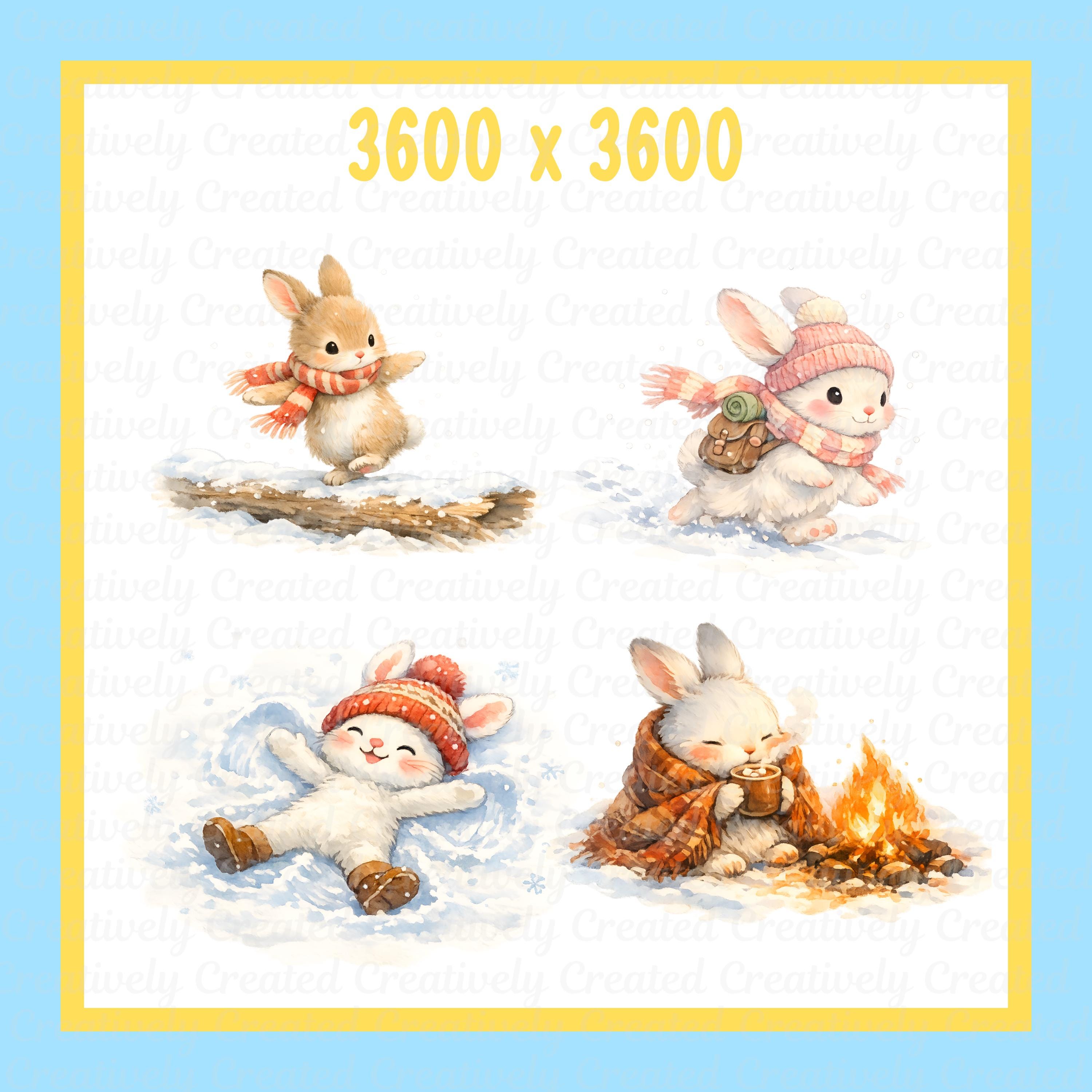 Watercolor Winter Bunny Clipart Set, Snow Rabbit PNG (digital Download ...
