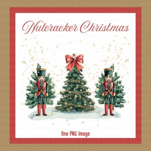 Quebra-nozes de Natal e árvore em aquarela PNG, clipart festivo com laço vermelho, arte digital natalina, convites, cartões de Natal e muito mais!