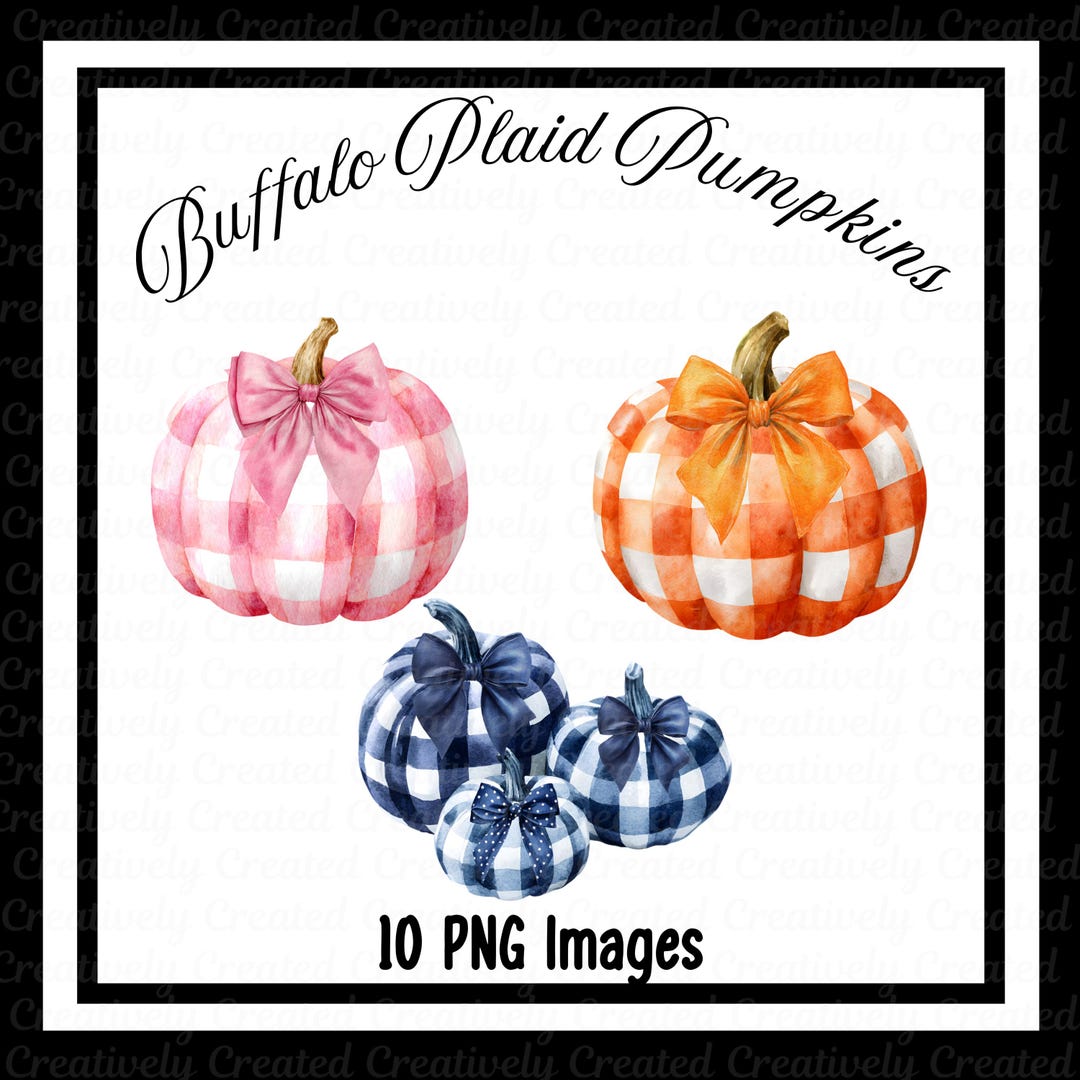 Buffalo Plaid Pumpkin Clipart Set With Bows, Fall Gingham Pumpkin PNG ...