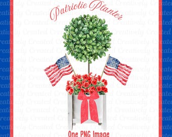 Watercolor Patriotic Planter PNG, July 4th Floral Clipart (Digital Download)