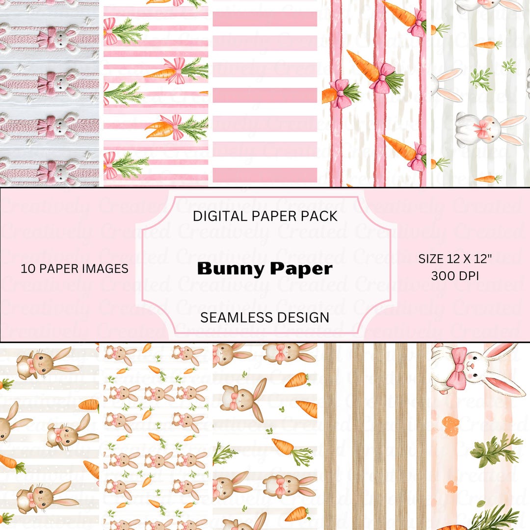 Watercolor Bunny Digital Paper Pack, Easter Spring Scrapbook (digital ...