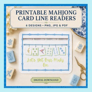 Mahjong Line Reader Printable Set, 6 Pastel Card Overlays, Bamboo Style American Mahj Accessory, PNG JPG PDF Download