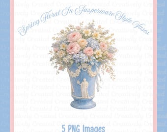 Jasperware Inspired Floral Vase Prints, Set of 5, Shabby Chic Cottagecore (Digital Download)