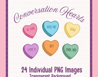 Conversation Hearts PNG Clipart, Valentine's Day Stickers (Digital Download)