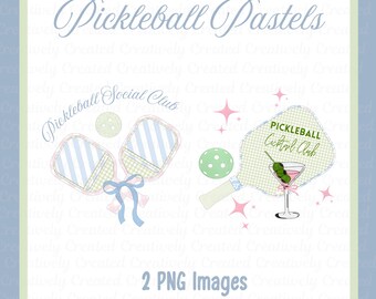 Pastelkleurige pickleball-clipart, ontwerpen voor sociale en cocktailclubs (digitale download)