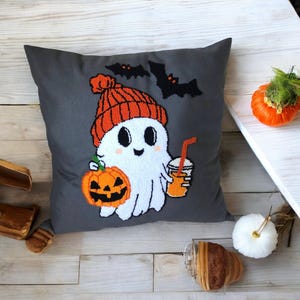 Ghost Embroidered Pillow, Halloween Pillow, Halloween Decor Gift Idea, Fall Decor, Gothic Pillow Cover, Handmade Friends Gift,