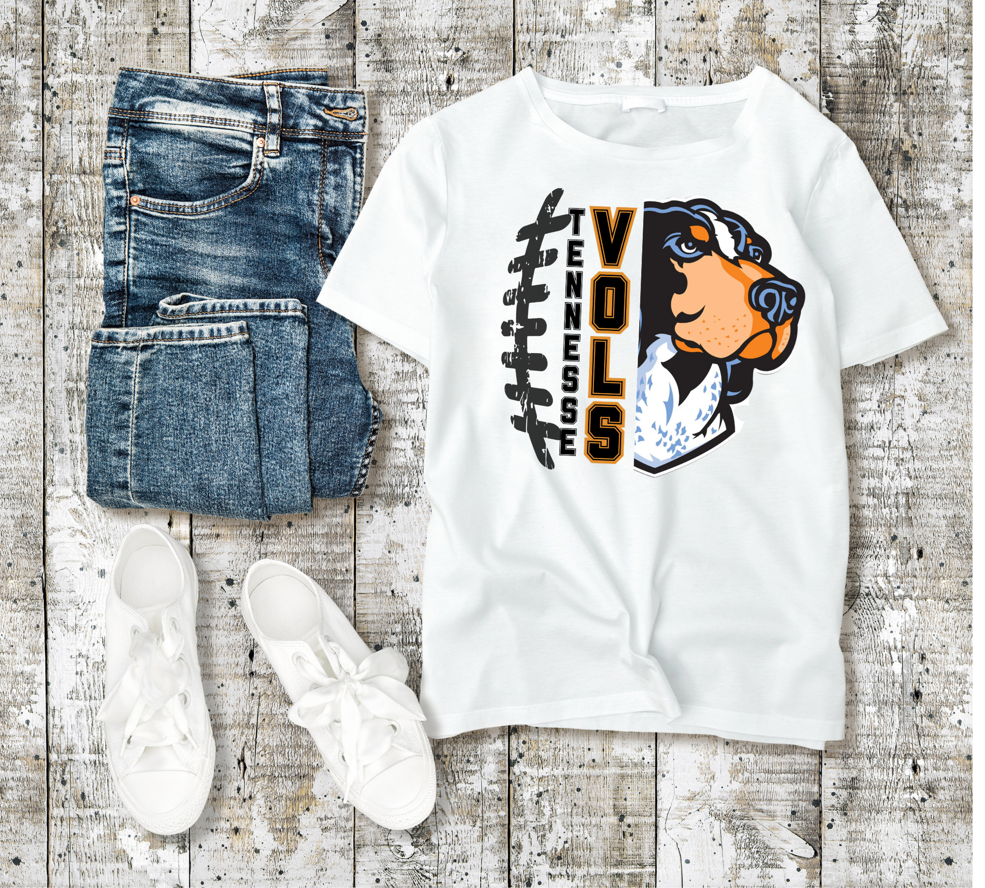 LivyLu Tennessee Vols Smokey Cartoon Mascot Puff Ink Tee