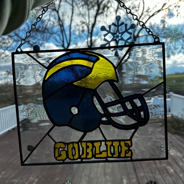 University of Michigan Football Helmet Stained Glass Window Hang/Suncatcher