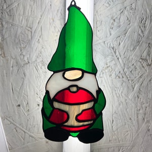 Stained Glass Christmas Gnome Ornament/Window Hang