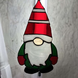 Stained Glass Christmas Gnome Window Hang/Suncatcher