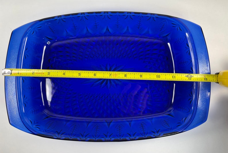 Cobalt blue baking dish maker france 14 beautiful leaf and diamond cut