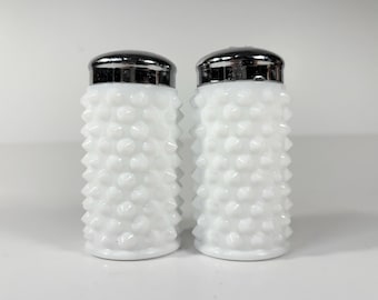Vintage Fenton Hobnail Milk Glass Salt & Pepper Shakers Mid-century