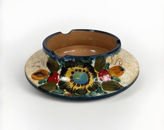 vintage italian pottery ashtray Trinket Dish  Flowers Pattern Sicilian C.C.