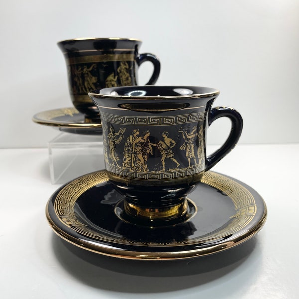 Special hand made in Greece 24 K gold special tea cup with sauser set of two