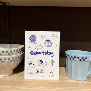 Geburtstagskarte von Paulchens Atelier- Postkarte-blau/weiß