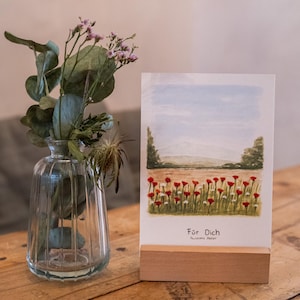 Für Dich Postkarte A6 von Paulchens Atelier mit Briefumschlag, Aquarell gemalt, Kunstdruck, Blumenwiese zwischen den Bergen, 300g/m2