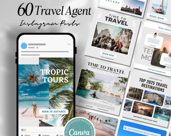 Social-Media-Vorlage für Reisen: 60 Canva-Instagram-Posts (Digitaler Download)