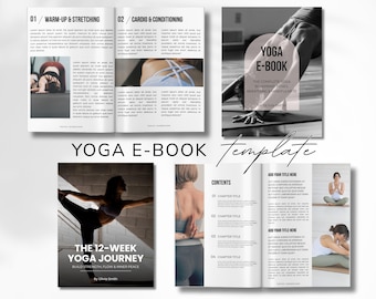 Modello di ebook di yoga di 70 pagine per Canva, modello di quaderno di esercizi per personal trainer di yoga, allenamento personalizzato e coaching nutrizionale.
