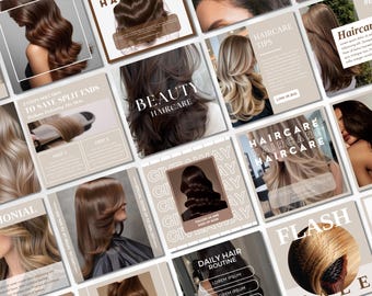 Hair Stylist Social Media Template for Haircare Businesses 60 Instagram Post Templates for Salon Marketing, Canva Editable Beauty Content
