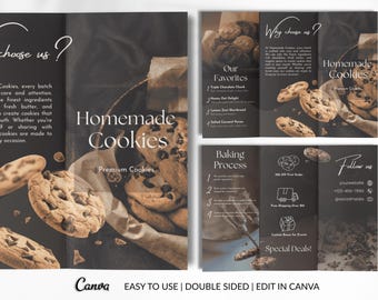 Cookie Business Brochure Template Canva Bakery Menu Price List Pastry Shop Flyer Editable Double-Sided Brochure