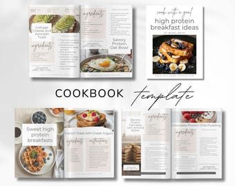 High Protein Breakfast Recipe Ebook Template for Fitness Coaches  Content Creators 25 Page Canva Cookbook with Nutrition Info