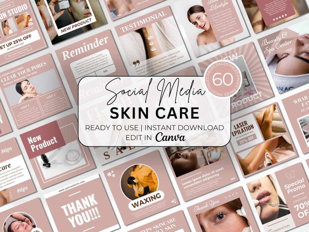 Skincare Social Media Templates for Canva Instagram Posts Beauty ...
