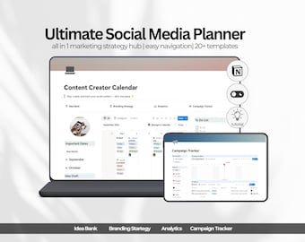 Notion Social Media Manager Vorlage | Content-Kalender-Planer mit Ideenbank, Branding-Strategie-Analysen und Kampagnen-Tracker