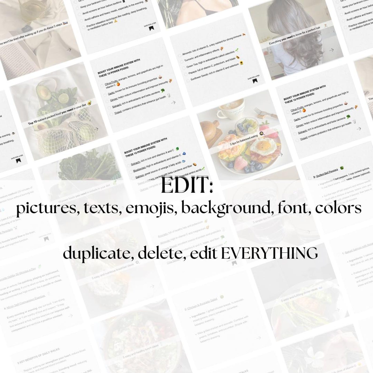 Health Wellness Social Media Carousel Templates Canva Editable Digital ...