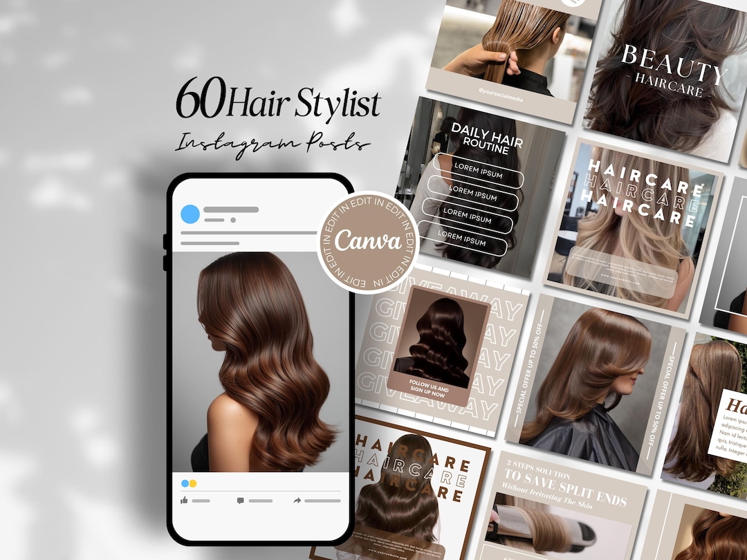 Hair Stylist Social Media Template for Haircare Businesses 60 Instagram ...