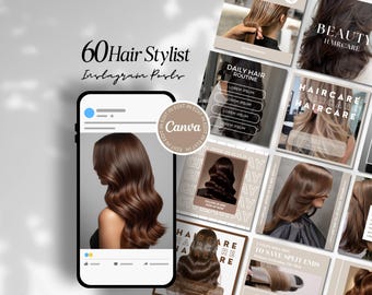 Hair Stylist Social Media Template for Haircare Businesses 60 Instagram Post Templates for Salon Marketing, Canva Editable Beauty Content