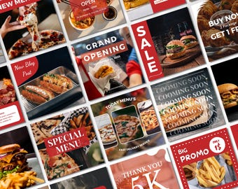 Fast Food Social Media Canva Templates Restaurant Marketing 60-Page Bundle