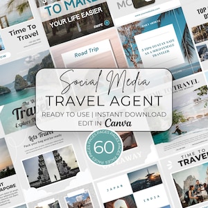 Travel Social Media Template: 60 Canva Instagram Posts (Digital Download)